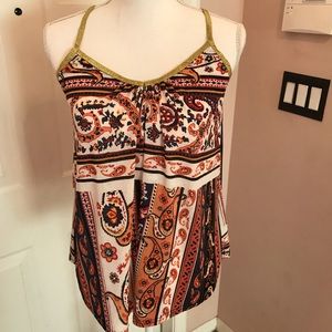 Suzy Shier tank top with metallic gold straps